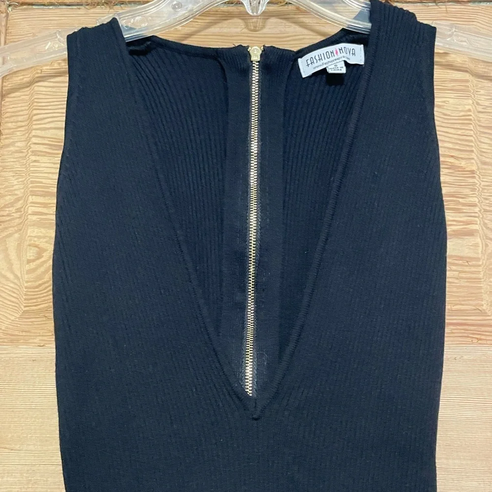 Fashion Nova Black Ribbed Zippered Jumpsuit - Picture 4 of 6